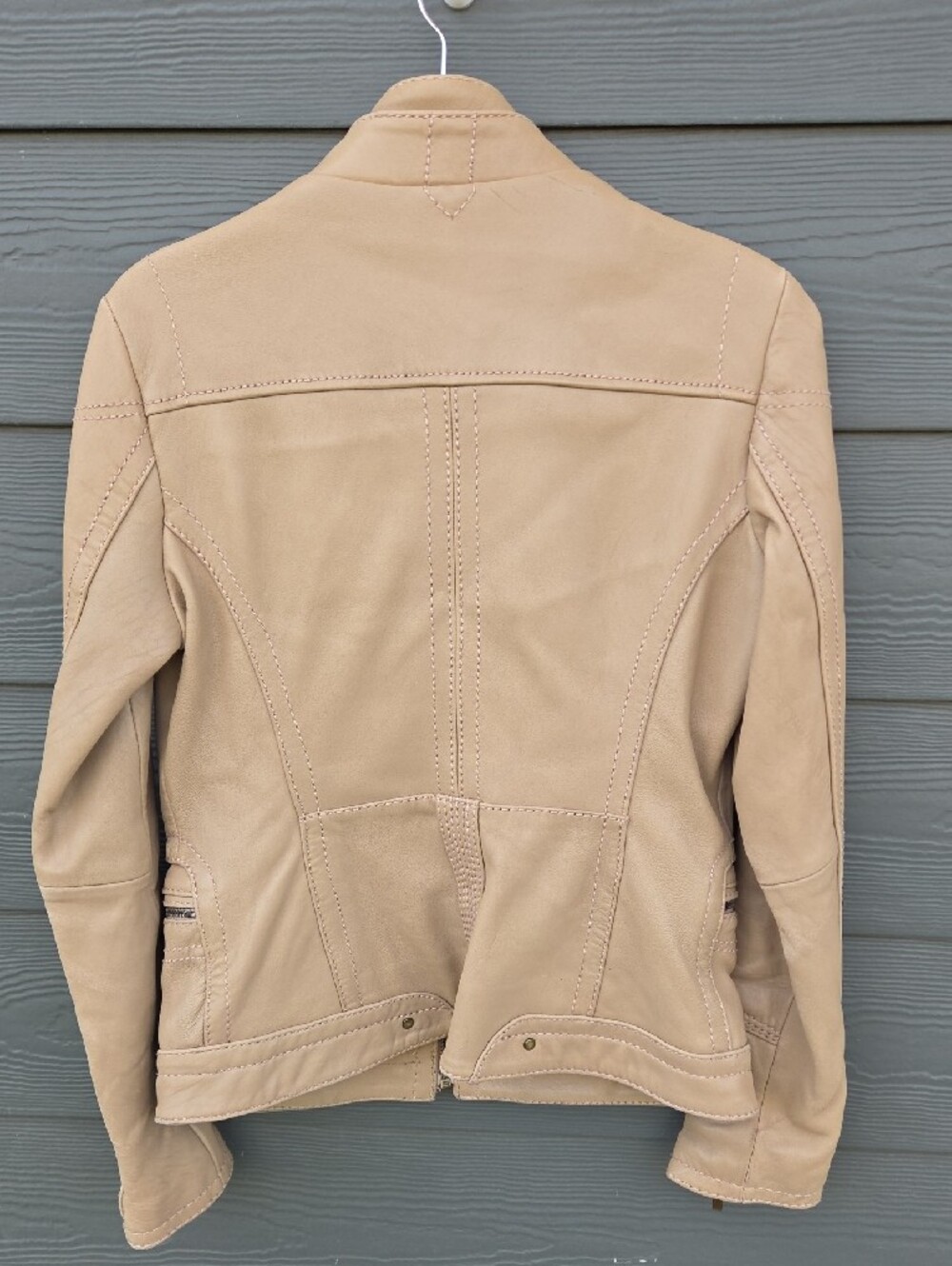 Michael Kors Beige Leather Zip-Front Jacket - Picture 5 of 10
